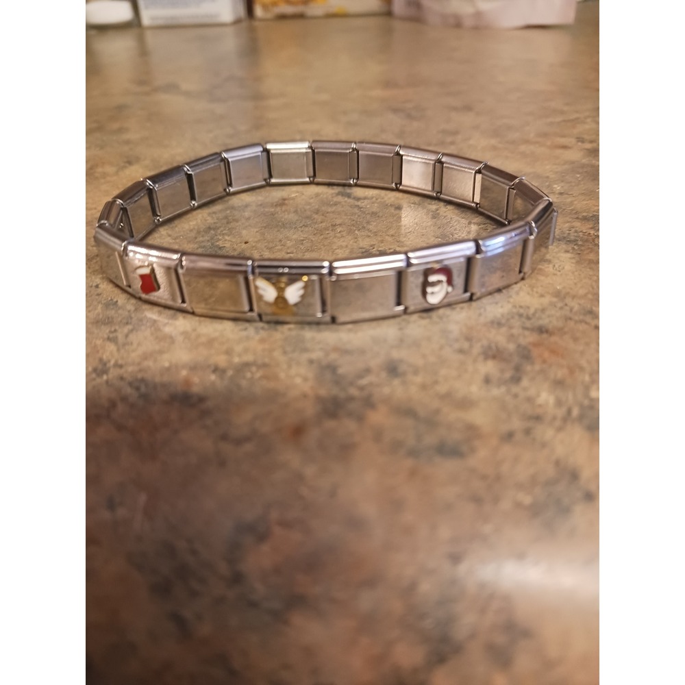 Clover Italian Charm Bracelet Stainless Steel 18KT Italy Christmas Charms Santa